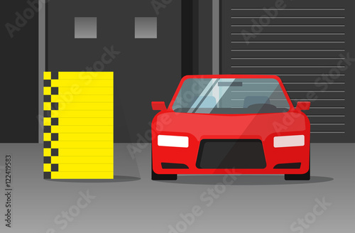 Car crash test vector illustration, auto safety test photo