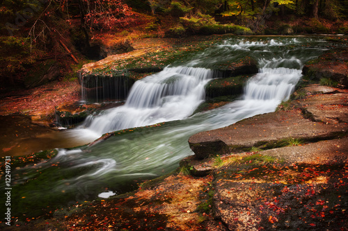 Autumn Stream With Water Cascade