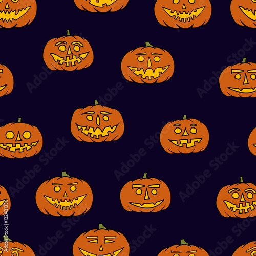 hand drawn jack-o-lantern seamless pattern - halloween background