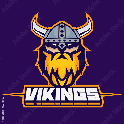 Modern professional logo for sport team. Viking mascot. Vikings, vector symbol on a dark background.
