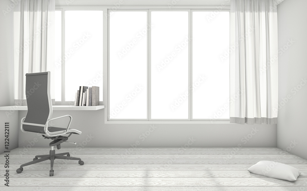 Fototapeta premium 3d rendering white minimal working room interior with working table