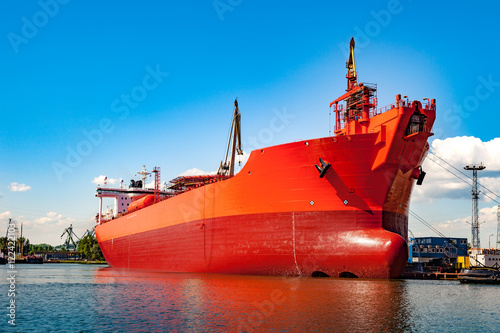  A ship under construction at shipyard.