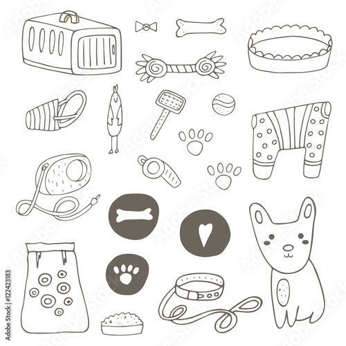 Cute hand drawn doodle dog stuff