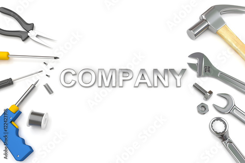 Company concept, Company word with tools background. 3D Illustration