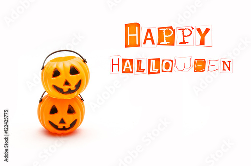 Halloween plastic Pumpkin isolated on white background with copy