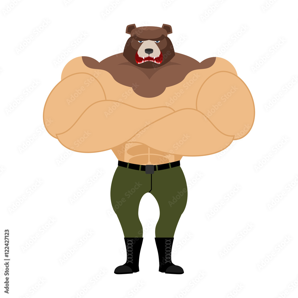 Man Bear. Strong powerful wild evil animal with big muscles. Bod Stock  Vector