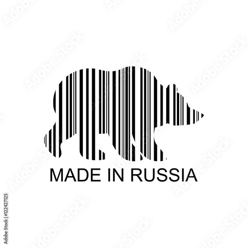 Bear barcode for goods from Russia. Wild animal bar code. Logo f
