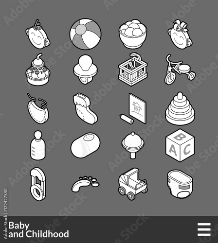 Isometric outline icons set