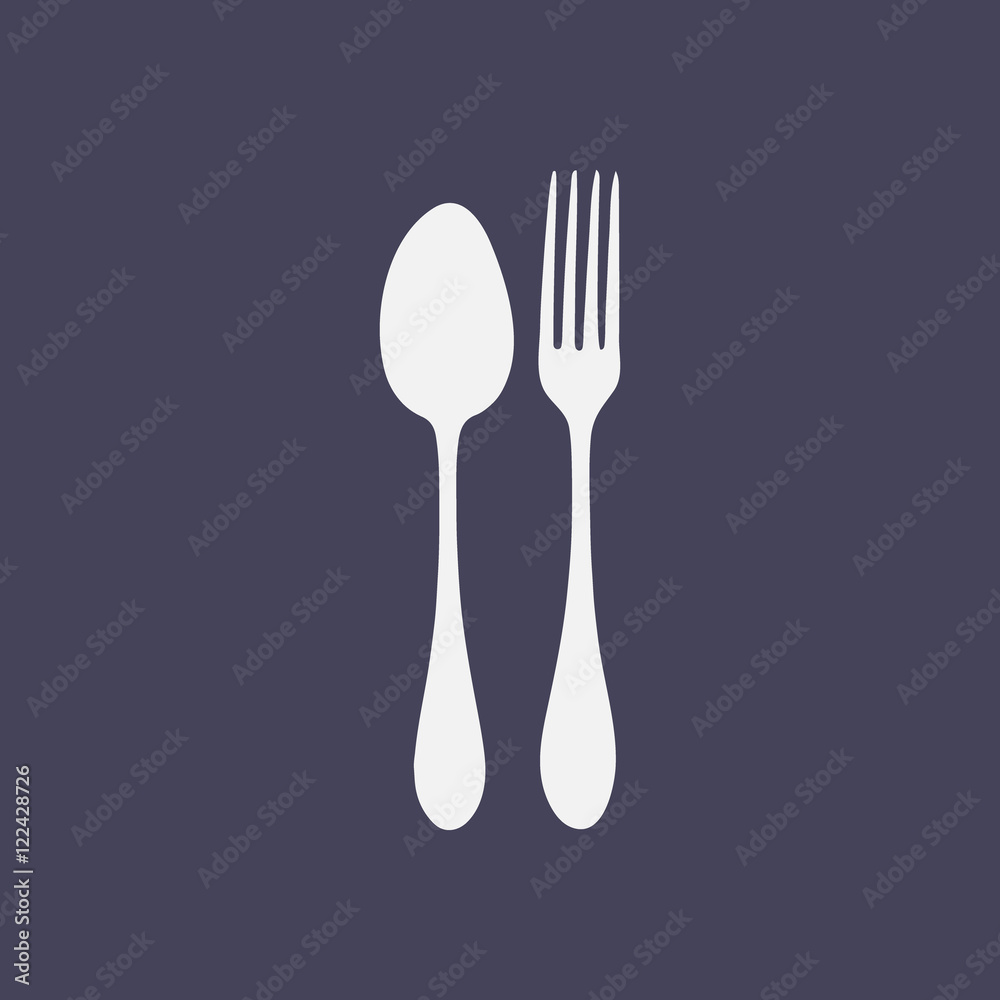 Fork and Spoon icon. Fork and Spoon Silhouette isolated on a dark