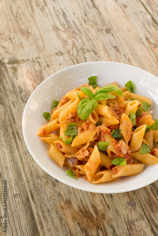 Dish of italian pasta with fish ragout