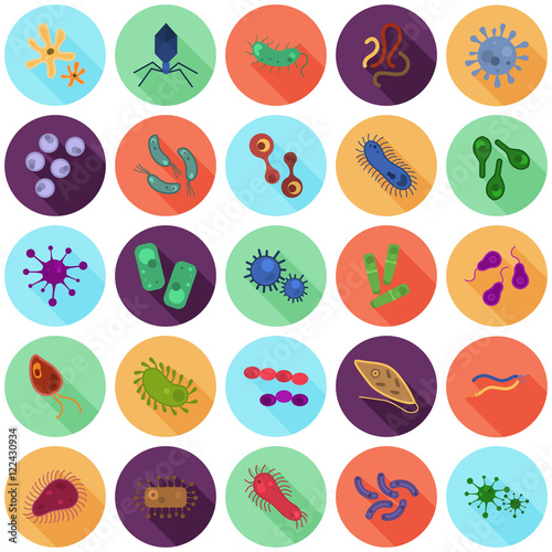 Set of twenty five virus and germs color flat icons