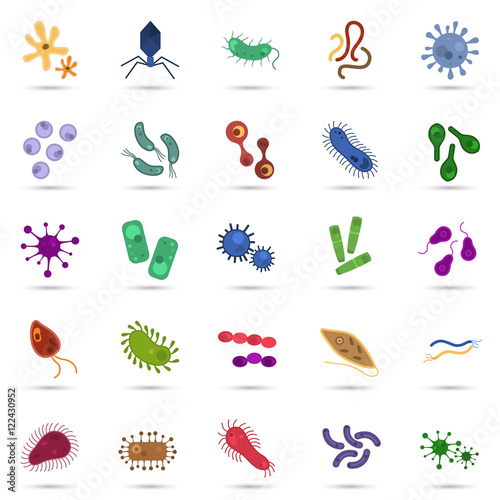 Set of twenty five virus and germs color flat icons photo