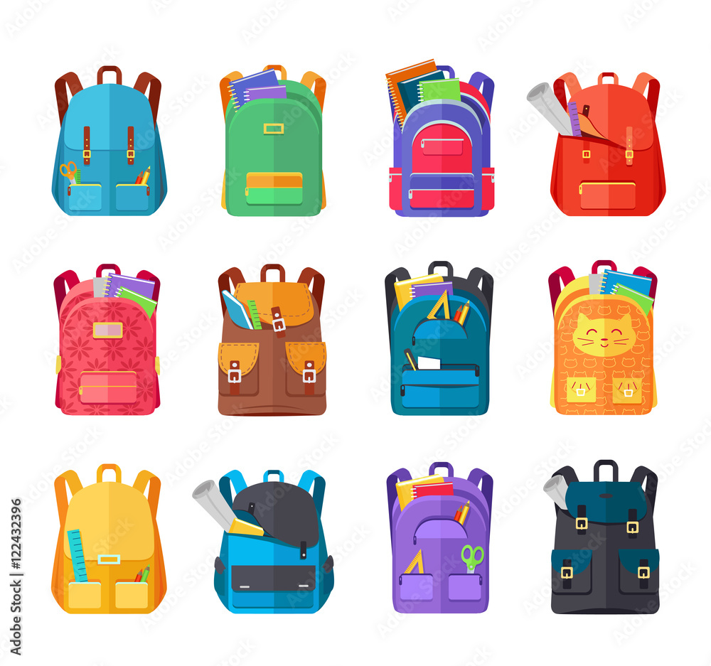 Colored School Backpacks Set - obrazy, fototapety, plakaty 