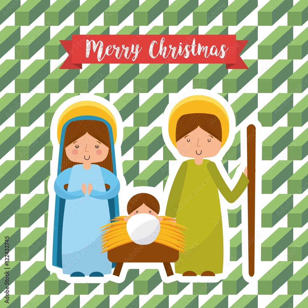 Fototapeta premium cute family manger characters christmas vector illustration design