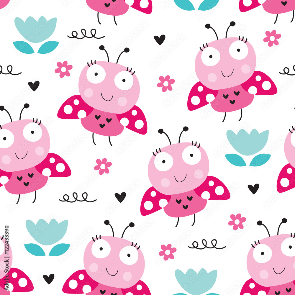 Obraz premium seamless cute ladybug pattern vector illustration