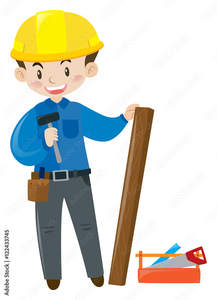 Construction worker with toolbox