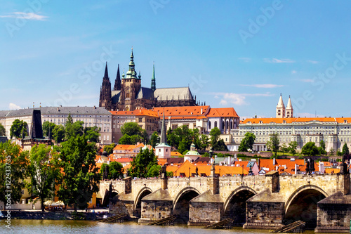 View of Prague Castle and Charles Bridge.Czech Republic.