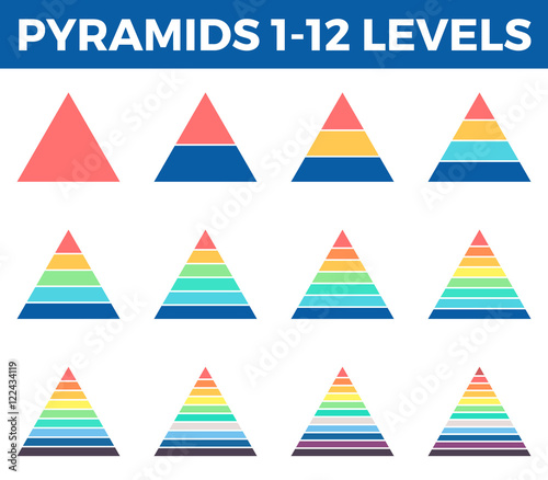Pyramids, triangles with 1 - 12 steps, levels.