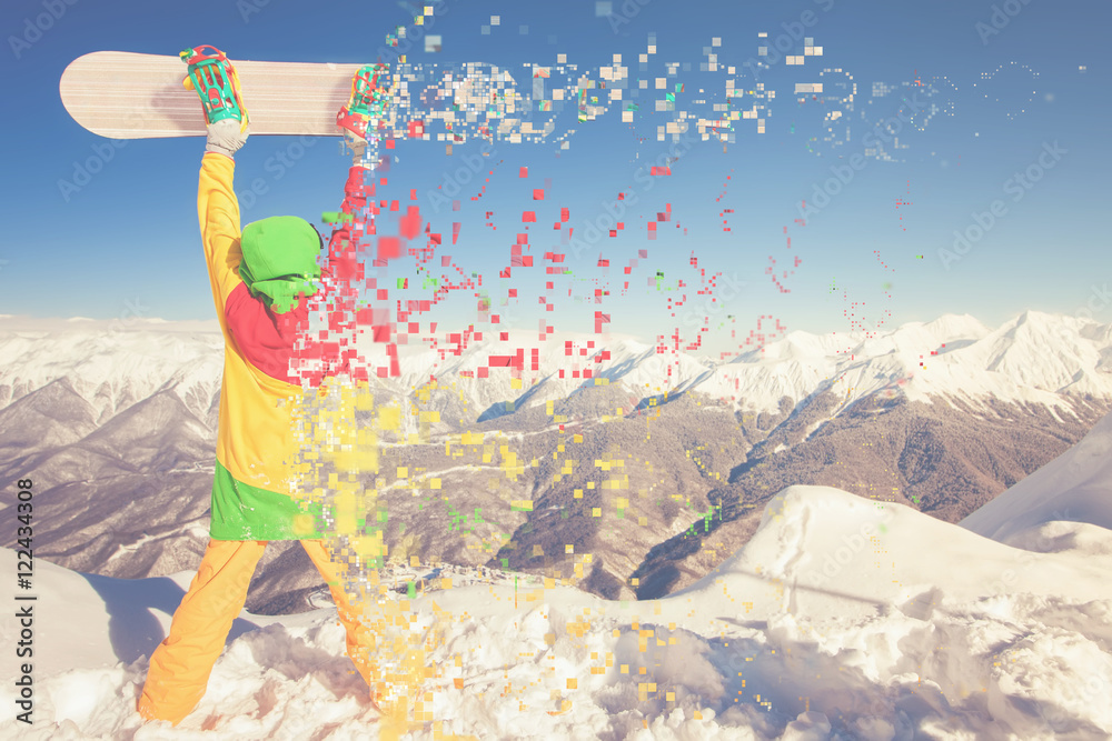 Snowboard image with female snowboarder, Grindelwald Stock Photo