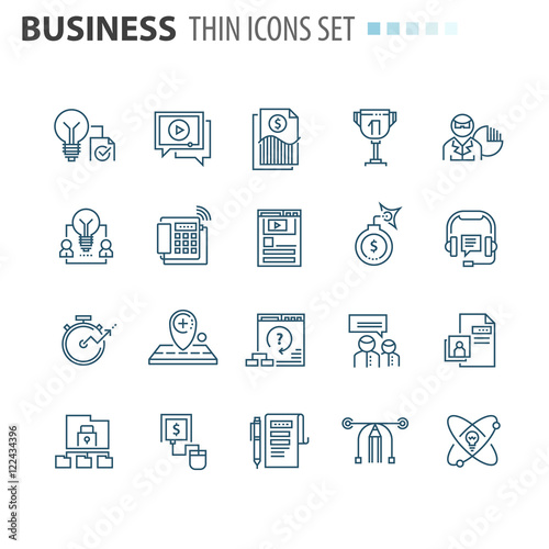 thin line flat isolated business icons set