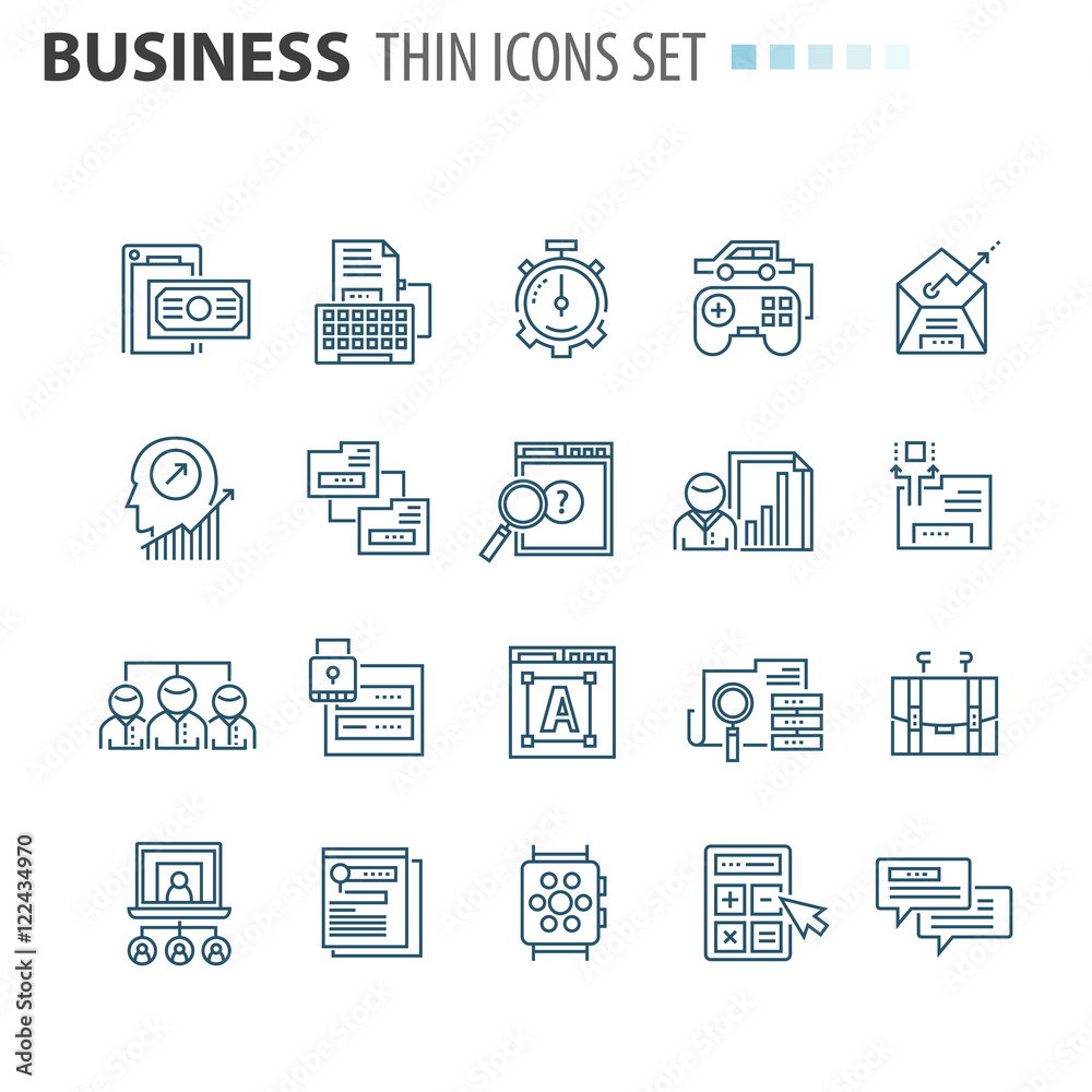 thin line flat isolated business icons set thin line flat isolated business icons set