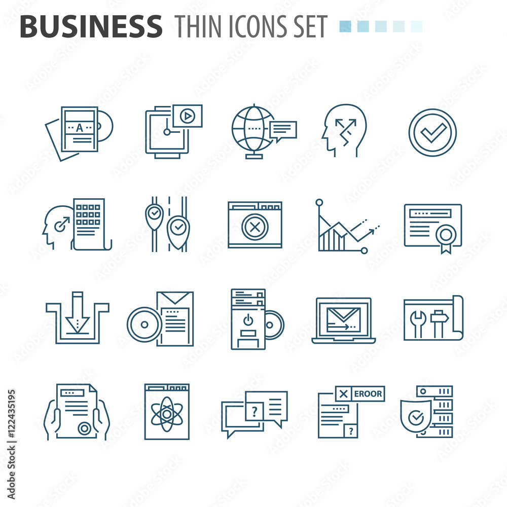thin line flat isolated business icons set thin line flat isolated business icons set