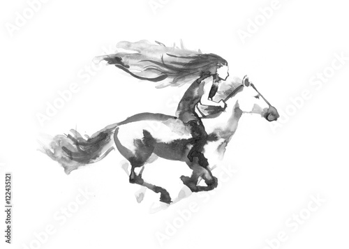 Girl riding a running horse