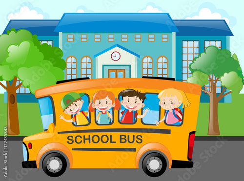 Children riding school bus to school