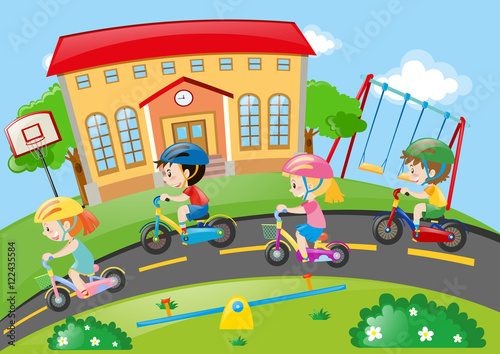 Children riding bike on the road