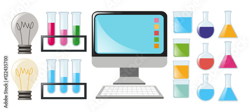 Science set with beakers and computer