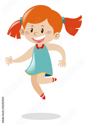 Girl with red hair jumping