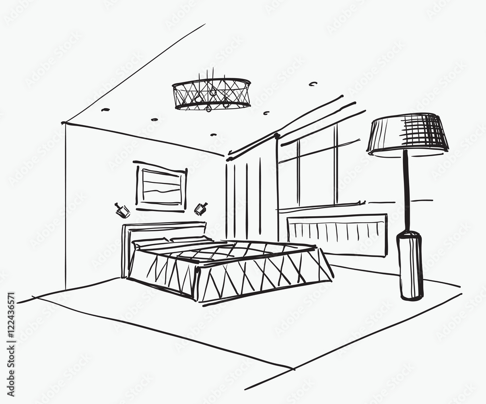 Fototapeta premium Hand drawn bedroom sketch.