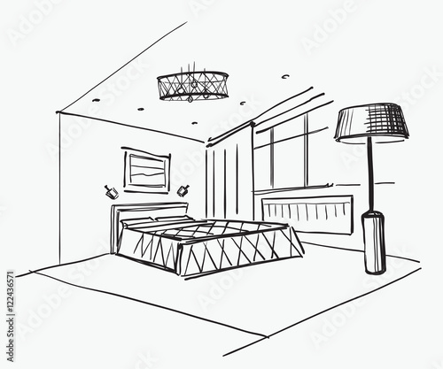 Hand drawn bedroom sketch.