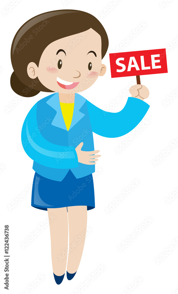 Sale woman holding sign for sale
