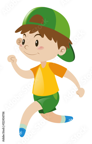 Boy in yellow shirt running