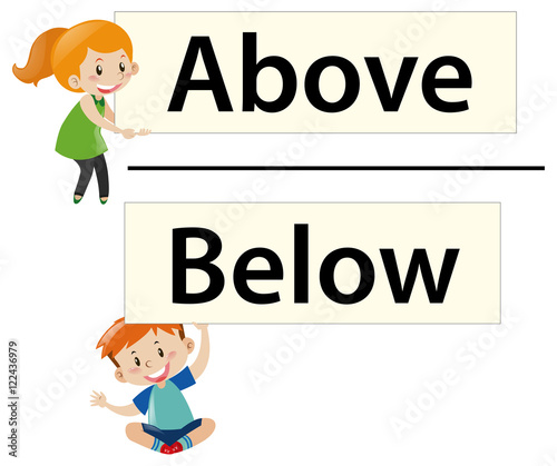 Kids holding wordcards above and below