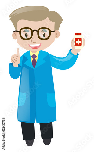 Pharmacist holding box of medicine photo