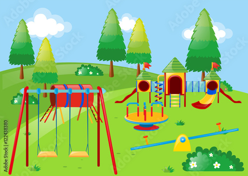 Playground with lots of stations in the park