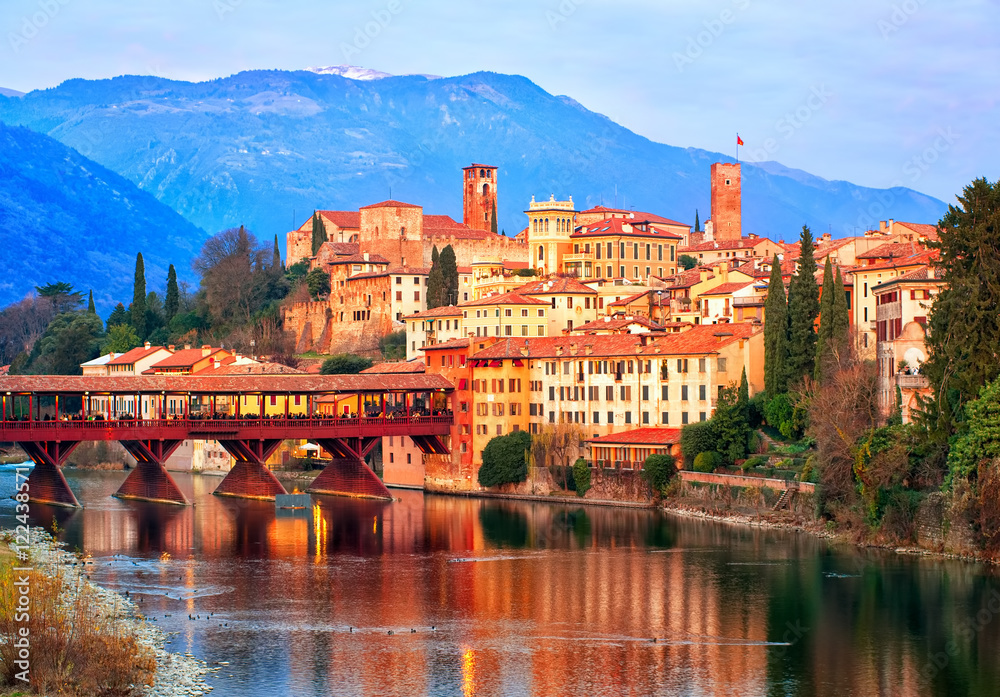 Bassano del Grappa town in the Alps mountains, Italy