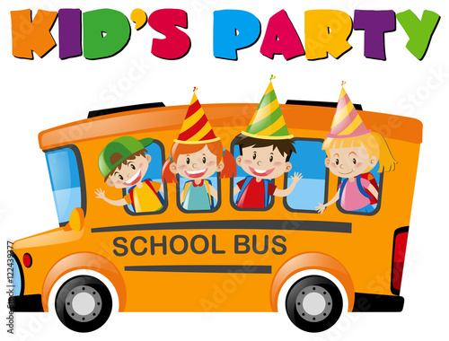 Kids with party hats on the bus
