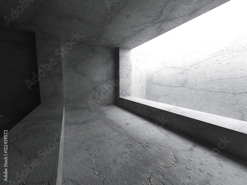 Fototapeta Naklejka Na Ścianę i Meble -  Dark concrete empty room with ceiling light. Architecture backgr