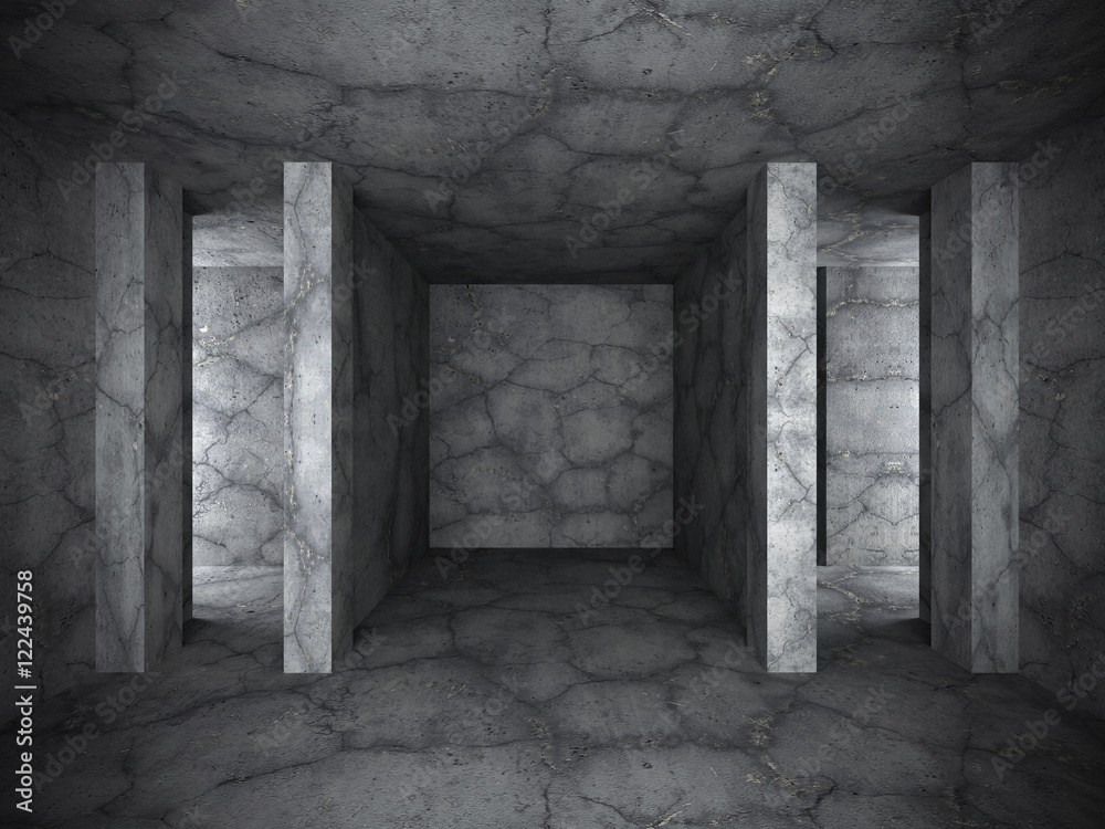 Fototapeta premium Dark concrete interior. Empty room architecture background