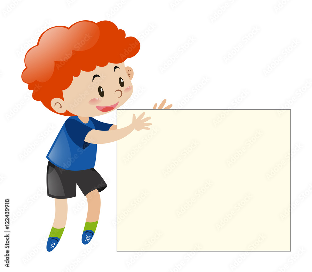 Red hair boy holding blank paper