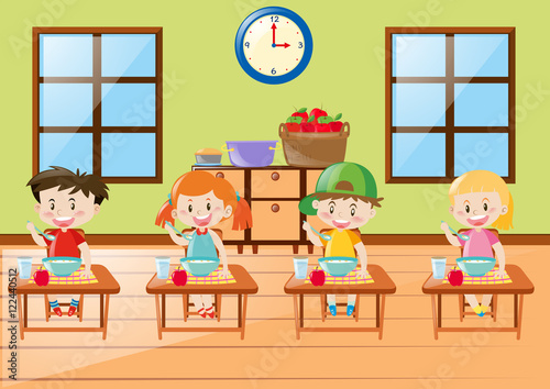 Kids eating breakfast together
