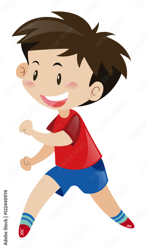 Little boy in red shirt running Little boy in red shirt running