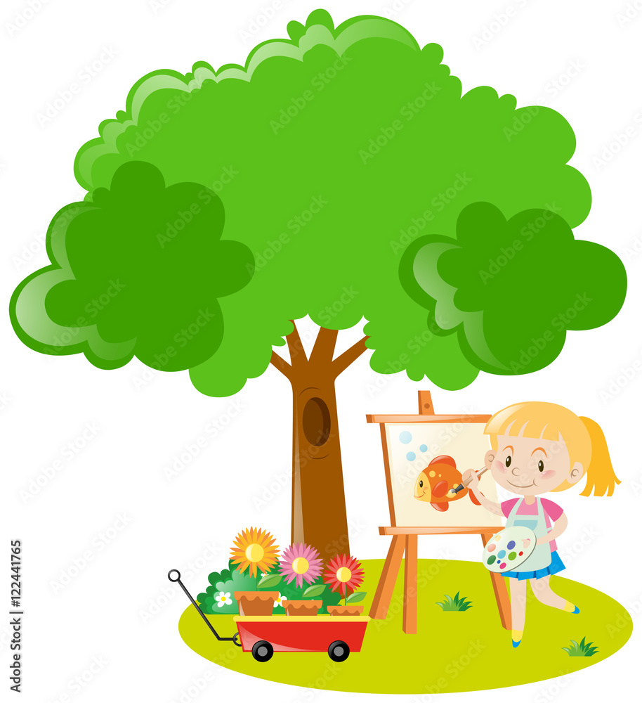 Girl drawing in the park Girl drawing in the park