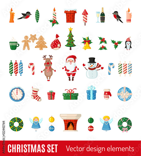 Big set of Christmas icons in flat style.