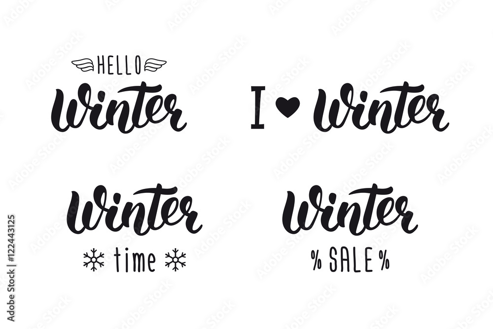 Winter handlettering set. Winter logos and emblems for invitation, greeting card, t-shirt, prints and posters. Hand drawn winter inspiration phrase. Vector Winter handlettering set. Winter logos and emblems for invitation, greeting card, t-shirt, prints and posters. Hand drawn winter inspiration phrase. Vector
