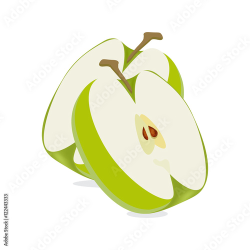 Green Apple Icon. Two sliced apples isolated on a white background. Granny Smith Apple Illustration.