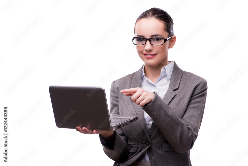 Businesswoman with laptop isolated on white Businesswoman with laptop isolated on white